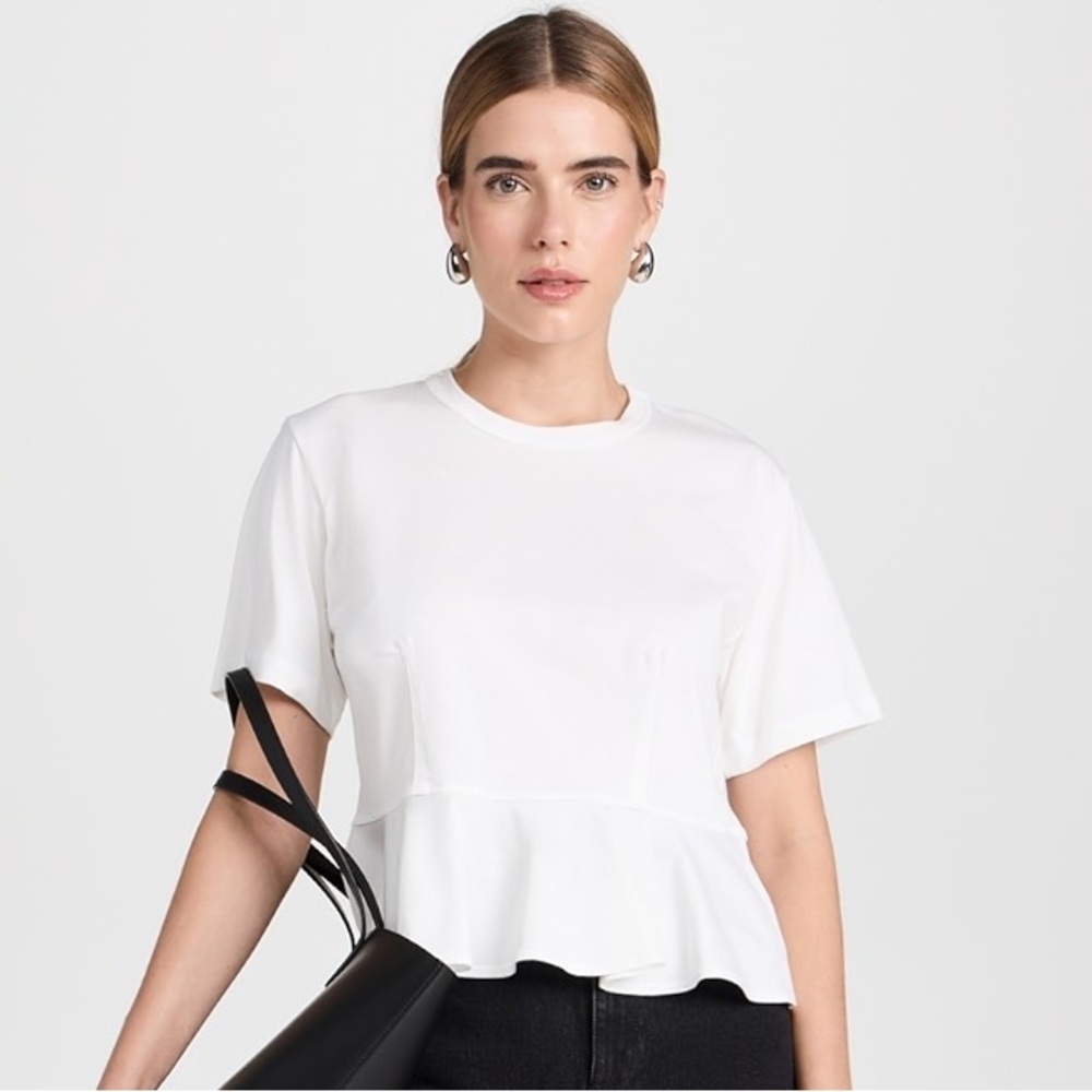 A.L.C. Roxy Tee short sleeve boxy peplum ruffle hem top supima cotton neutral
